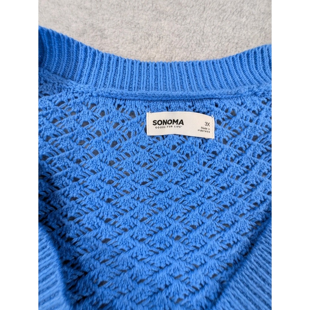 Sonoma Women's Blue V-neck Crochet Cardigan Button Front Long Sleeve Size 3X - Picture 4 of 9